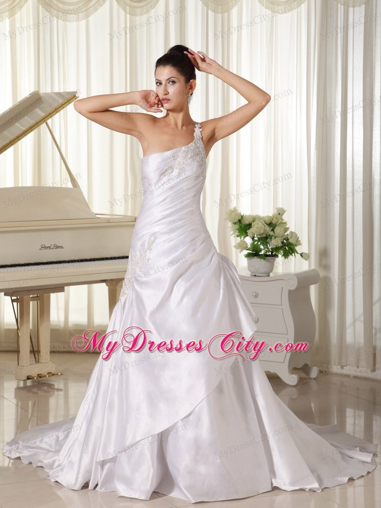 Appliques Decorate Shoulder and Bust A-line Wedding Dress