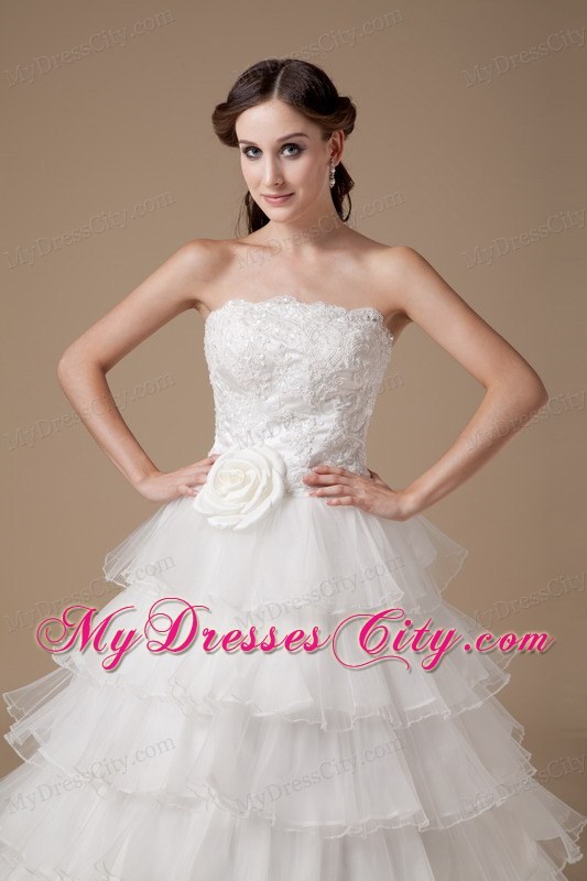 Beautiful Strapless Hand Made Flower and Appliques Bridal Gown