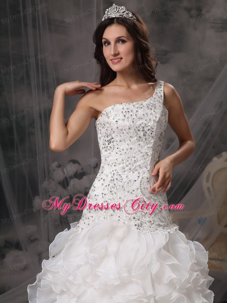 Luxurious A-line One Shoulder Beaded Over Bodice Wedding Dress