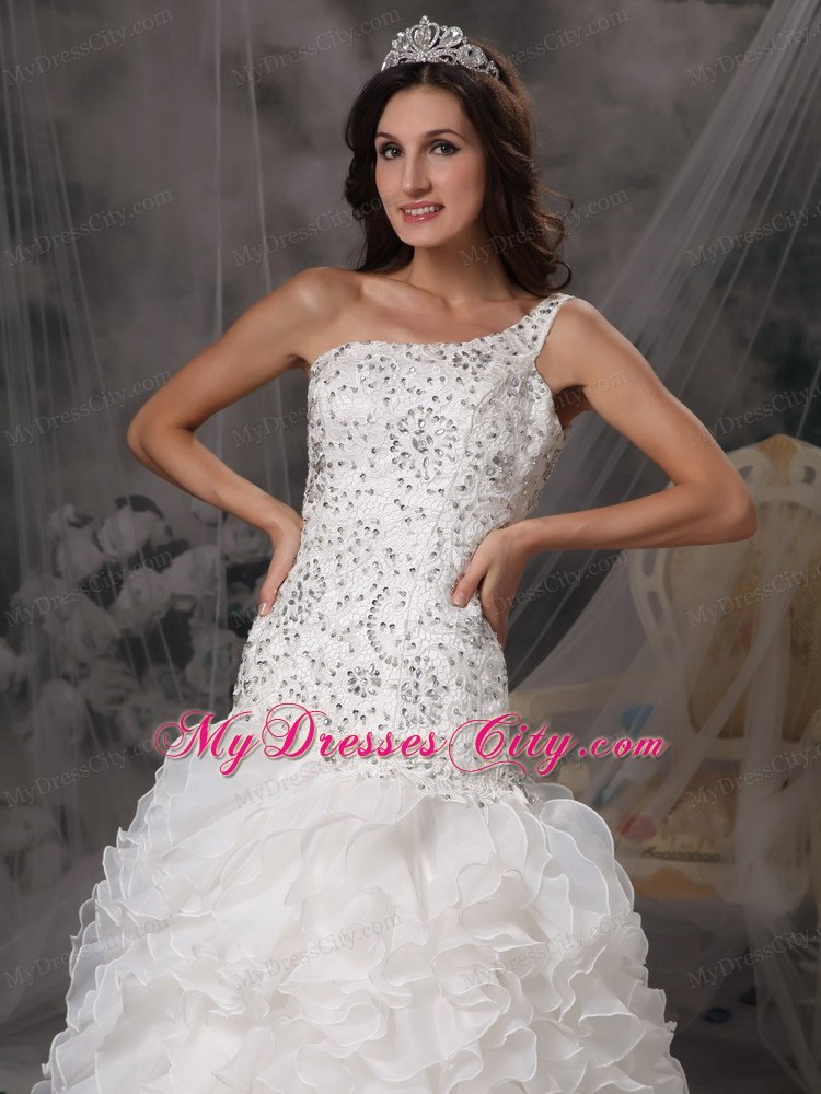 Luxurious A-line One Shoulder Beaded Over Bodice Wedding Dress