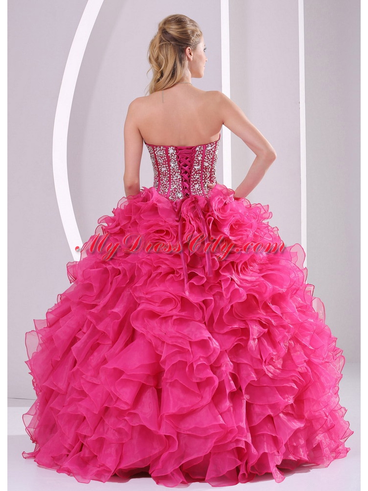 Red Ball Gown Sweetheart Ruffles and Beading Long Best Quinceanera Dresses