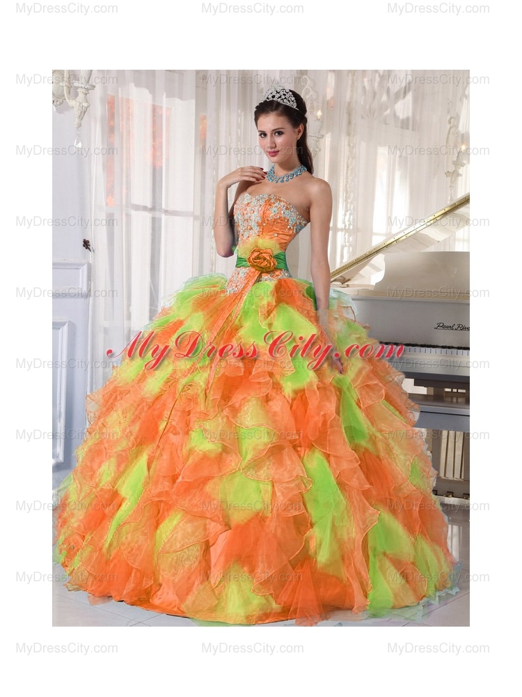 Hand Made Flowers and Ruffles Sweetheart Best Quinceanera Dresses