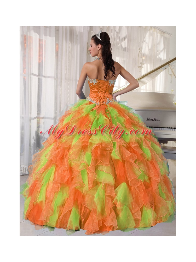 Hand Made Flowers and Ruffles Sweetheart Best Quinceanera Dresses