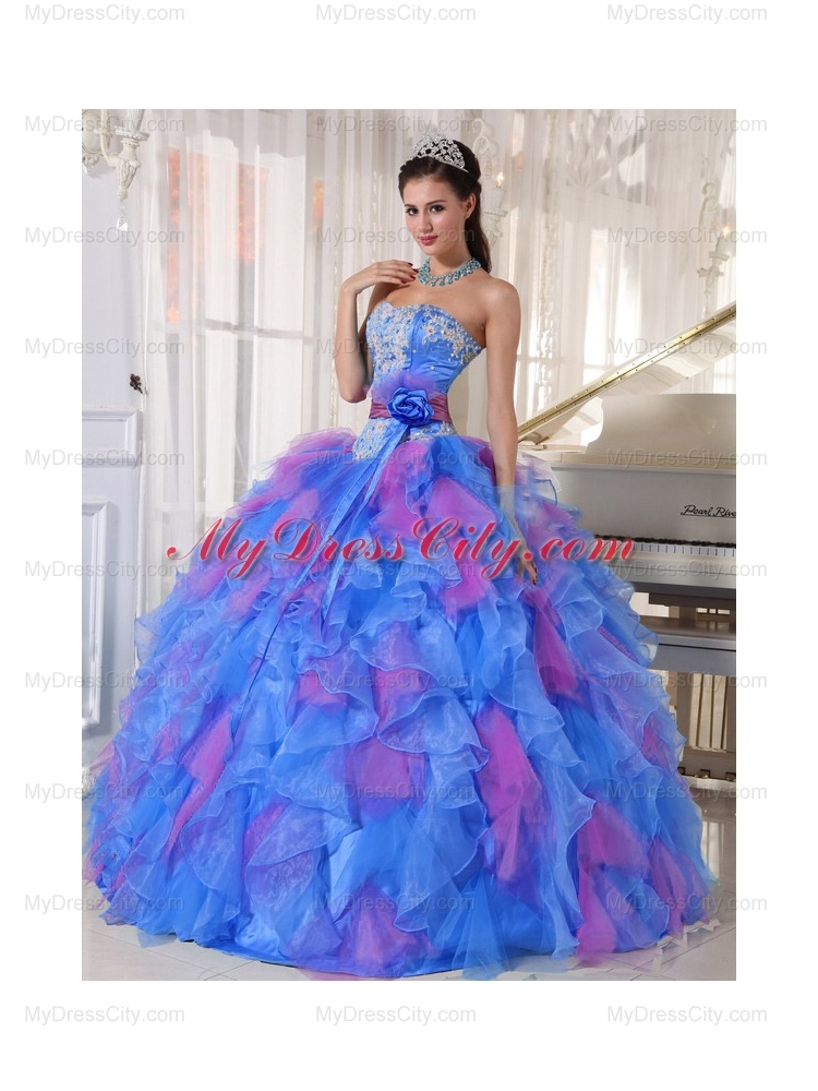 Organza Sweetheart Appliques Best Quinceanera Dress with Flower and Sash