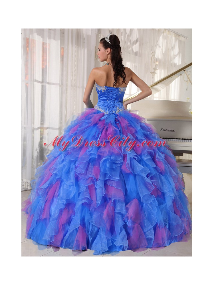 Organza Sweetheart Appliques Best Quinceanera Dress with Flower and Sash