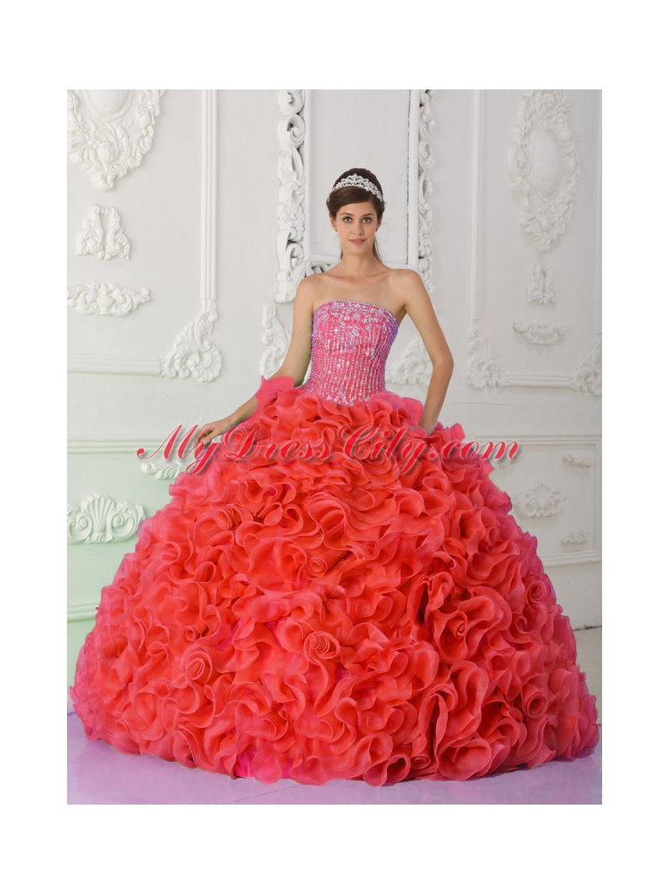 Red Ball Gown Strapless Quinceanera Best Dress with Beading and Ruffles