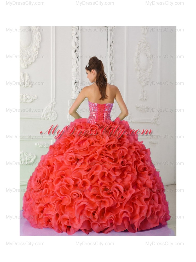 Red Ball Gown Strapless Quinceanera Best Dress with Beading and Ruffles