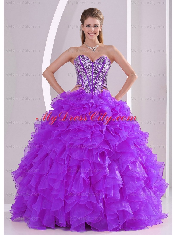 2014 Sweetheart Classic Quinceanera Dresses with Ruffles and Beaded Decorate