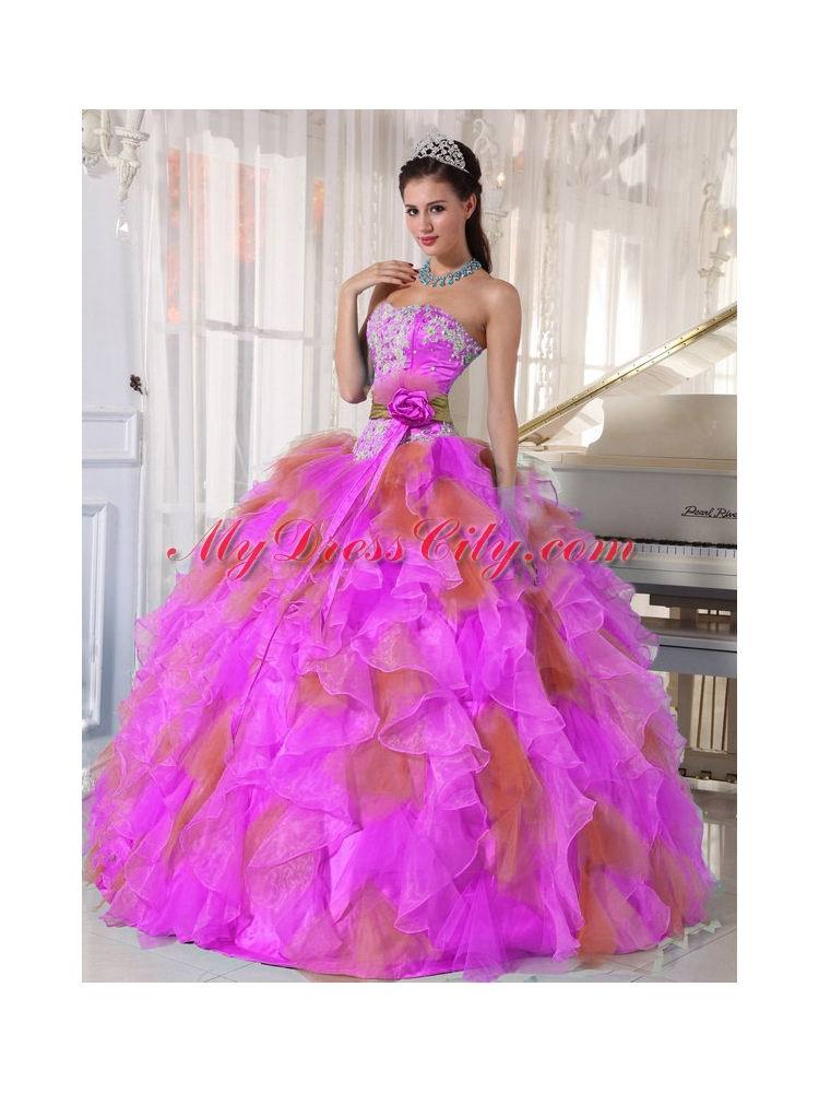 Ball Gown Sweetheart Organza Cheap Quinceanera Dresses witih Appliques