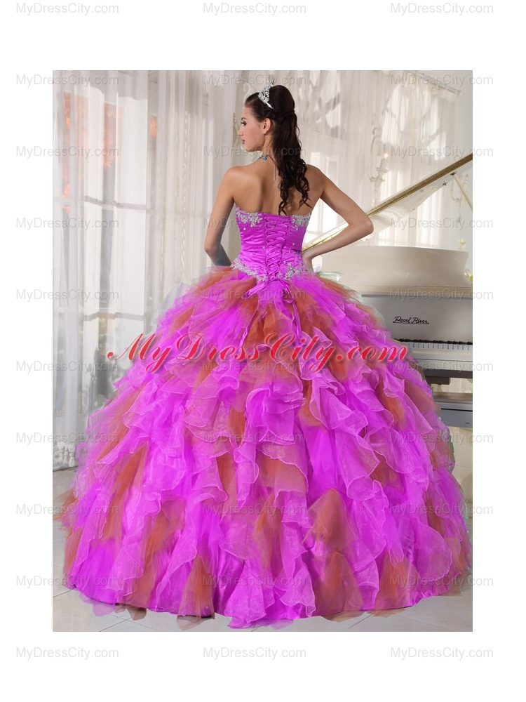 Ball Gown Sweetheart Organza Cheap Quinceanera Dresses witih Appliques