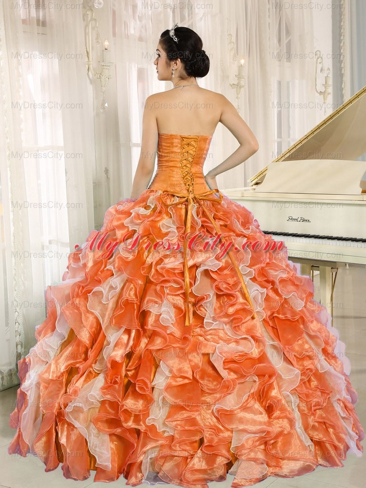 Ruffles Orange Sweetheart Beaded Quinceanera Dress