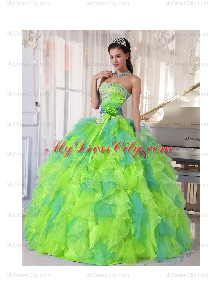 Sweetehart Organza Classic Quinceanera Dresseswith Appliques and Ruffles