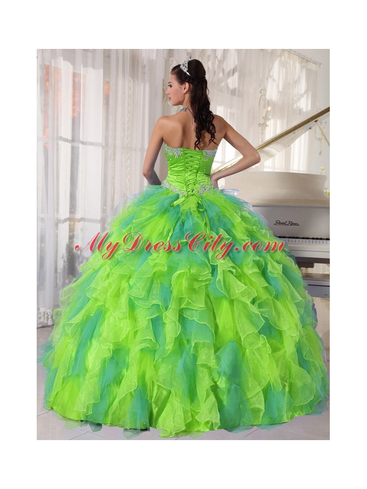 Sweetehart Organza Classic Quinceanera Dresseswith Appliques and Ruffles