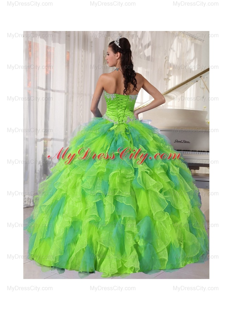 2014 Sweetehart Organza Elegant Quinceanera Dresseswith Appliques and Ruffles