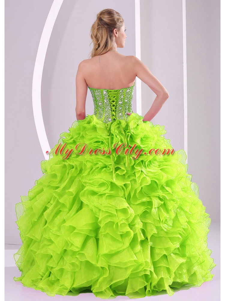 Best Seller Spring Green Sweetheart Ruffles and Beading 2014 Quinceanera Dresses