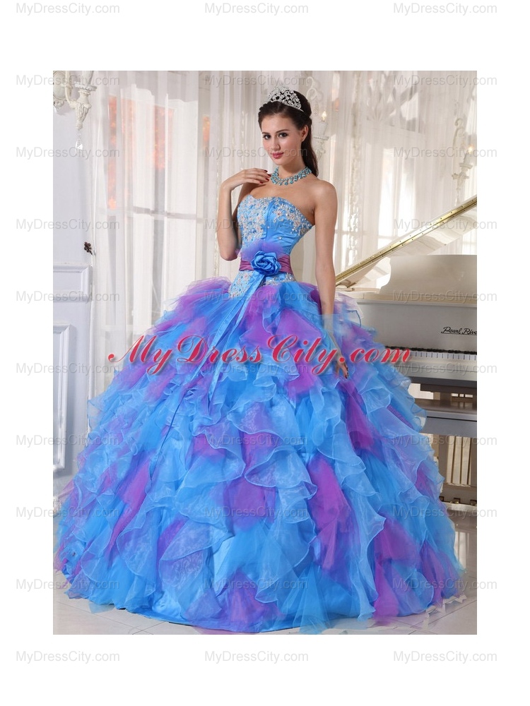 Sweetheart Appliques and Ruffles Organza Quinceanera Dress