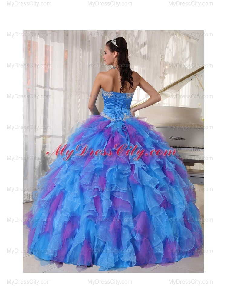 Sweetheart Appliques and Ruffles Organza Quinceanera Dress