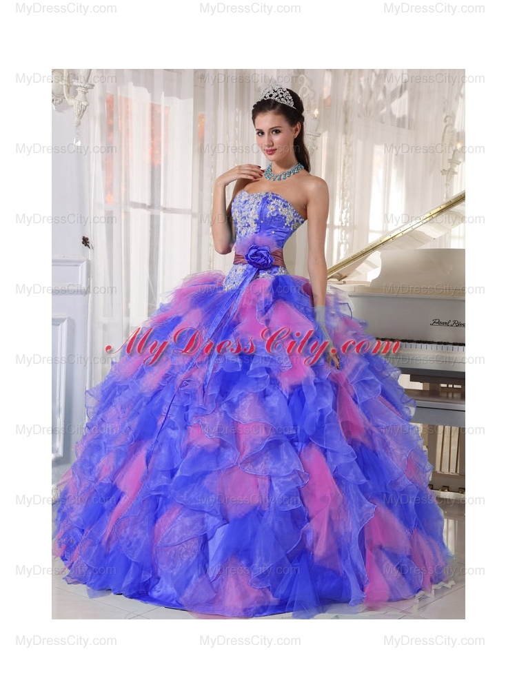 Appliques and Flowers Organza Unique Quinceanera Dresses for Sweet 16