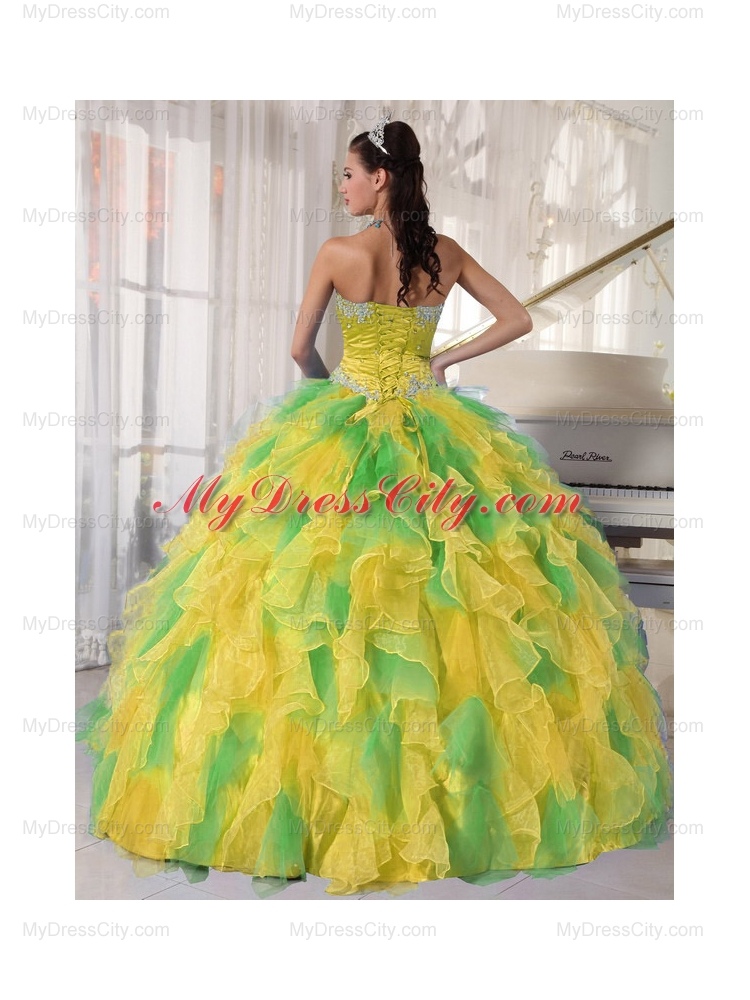 Ball Gown Appliques and Ruffles Organza Long Pretty Quinceanera Dresses