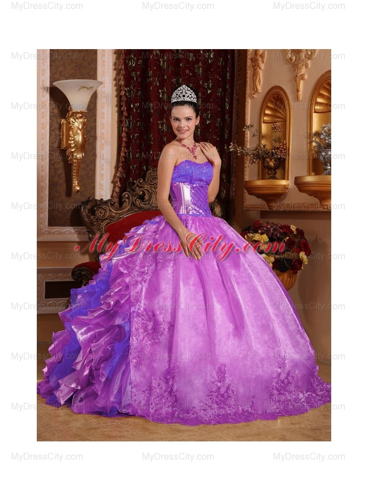 Ball Gown Strapless Ruffles and Beading Lilac 2014 Unique Quinceanera Dresses