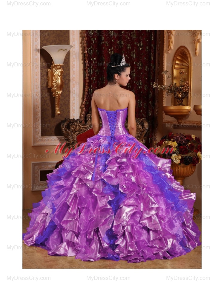 Ball Gown Strapless Ruffles and Beading Lilac 2014 Unique Quinceanera Dresses