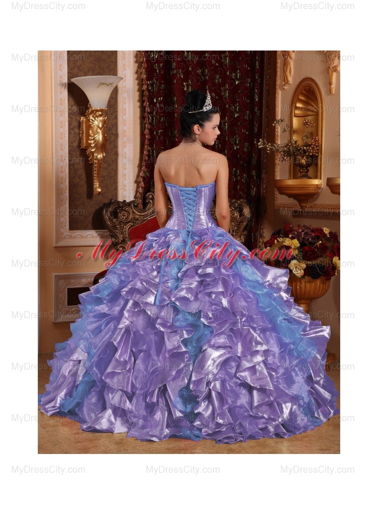 Ball Gown Strapless Ruffles Organza Embroidery Lavender Rainbow ...