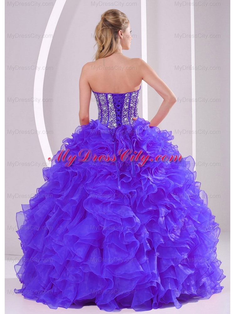 Discount Ball Gown Sweetheart Ruffles and Beaing Floor-length Unique Quinceanera Dresses in Purple