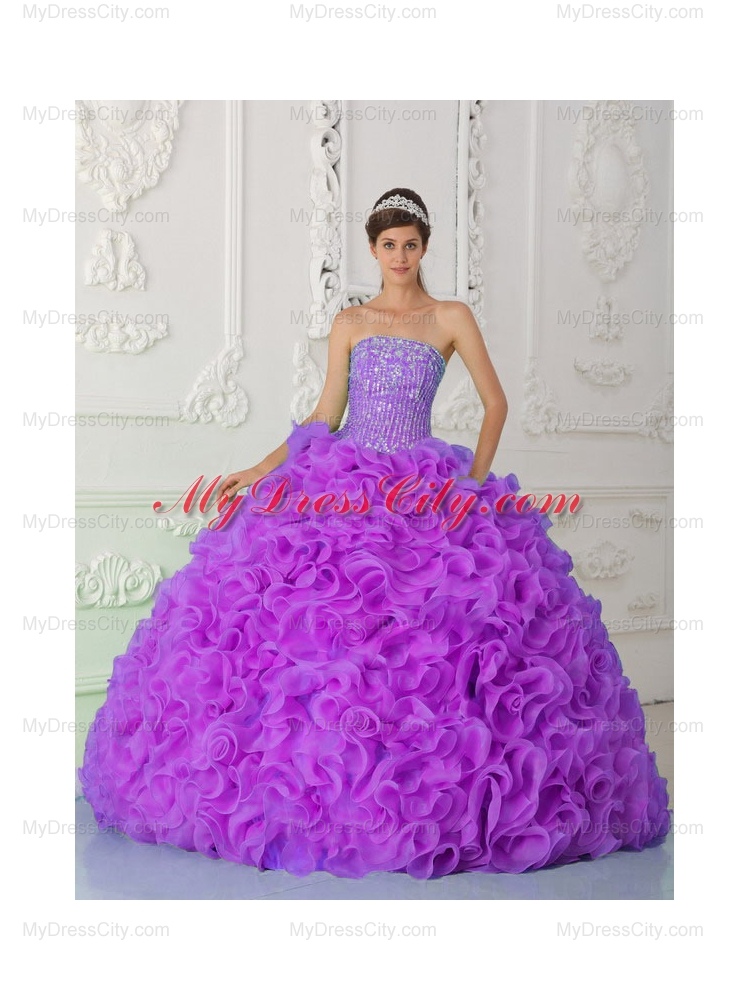 Fuchsia Ball Gown Unique Quinceanera Dresses Strapless Organza Beading