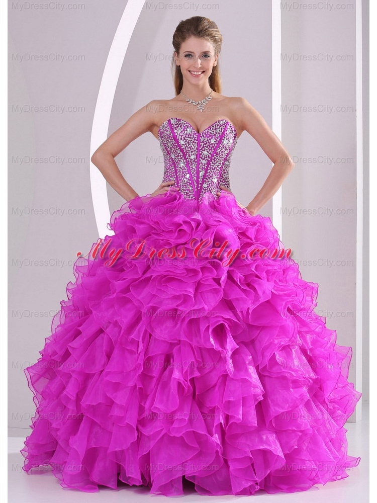 Ruffles and Beading Sweetheart Floor-  length Pretty Quinceanera Dresses for   2014 summer