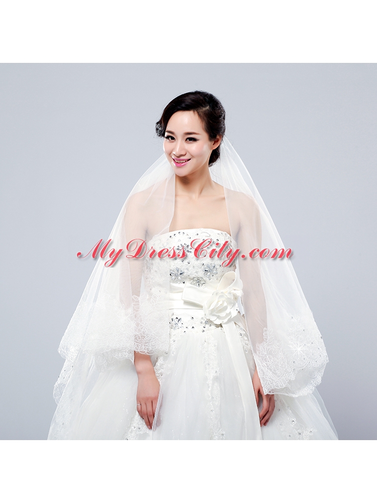 2014 One-Tier Tulle Lace Drop Veil Edge Bridal Veils