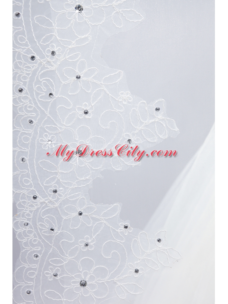 2014 One-Tier Tulle Lace Drop Veil Edge Bridal Veils