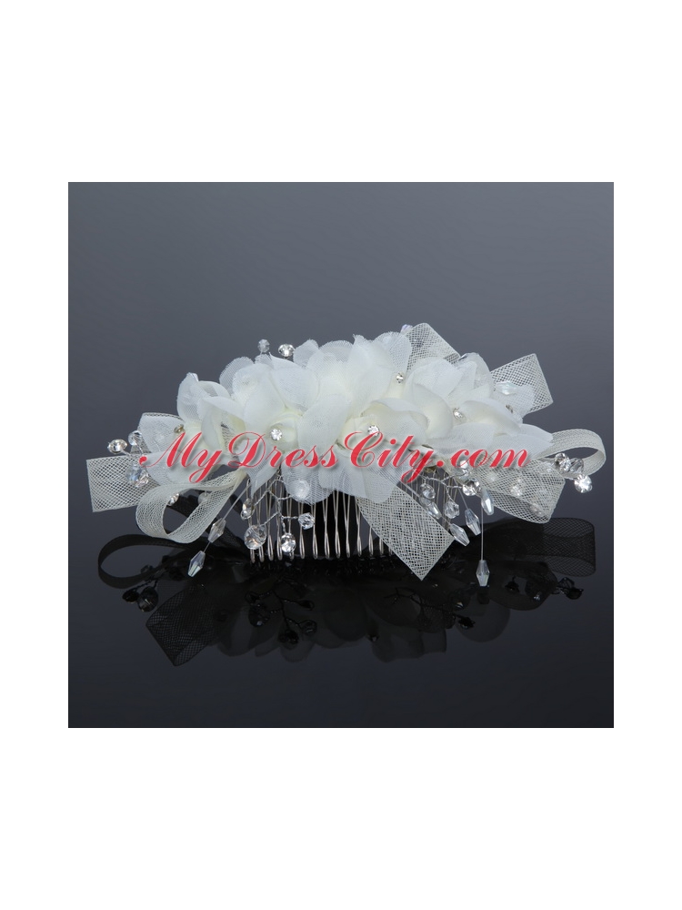 2014 Simple White Tulle Imitation Pearls Hair Combs