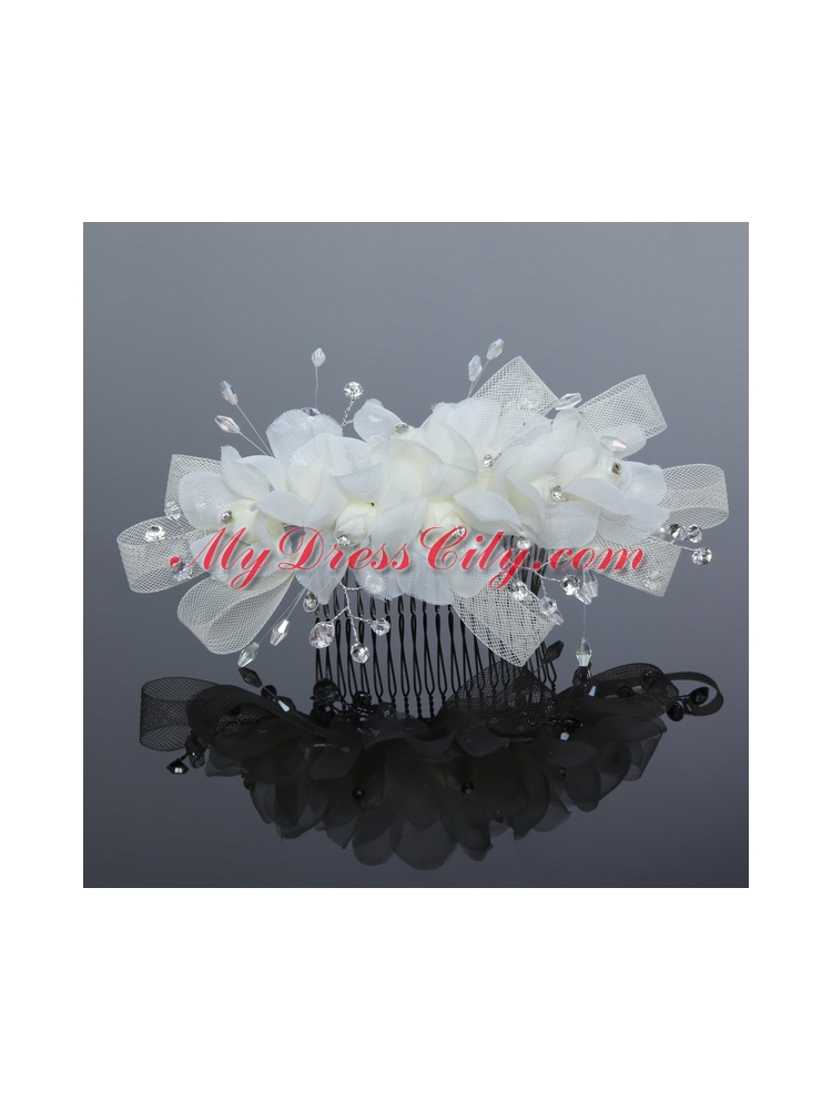 2014 Simple White Tulle Imitation Pearls Hair Combs