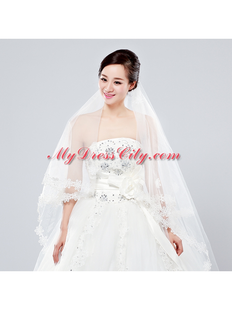 2014 Two-Tier Tulle  Elbow Veils with Lace Edge