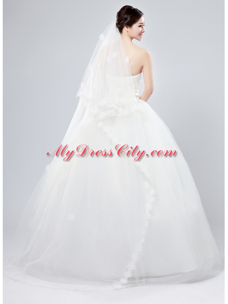 2014 Two-Tier Tulle  Elbow Veils with Lace Edge