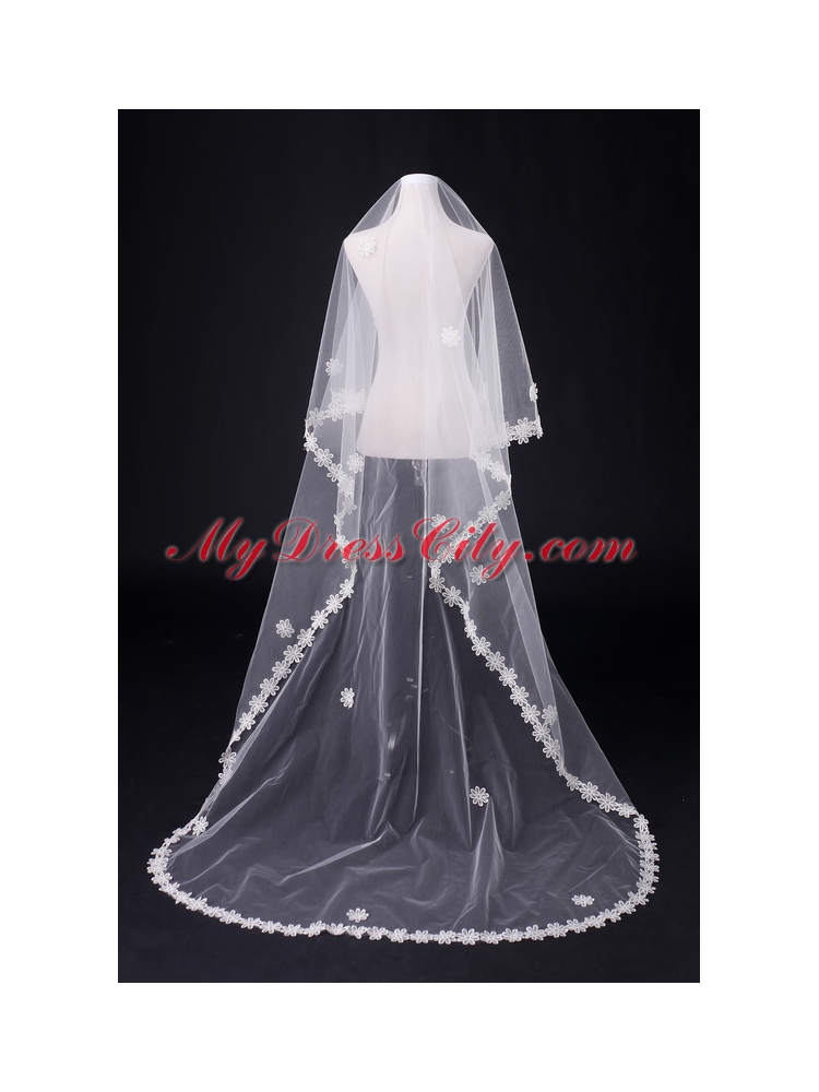 2014 Two-Tier Tulle  Elbow Veils with Lace Edge