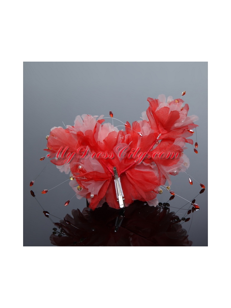 Beautiful Red Feather Pearl Feather Fascinators for Outdoor