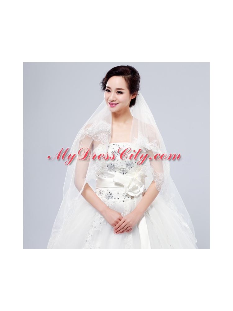 Elegant One-Tier Lace Edge Elbow Veils for Wedding Party