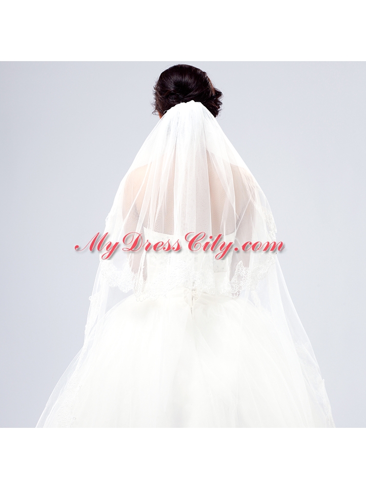 Elegant One-Tier Lace Edge Elbow Veils for Wedding Party