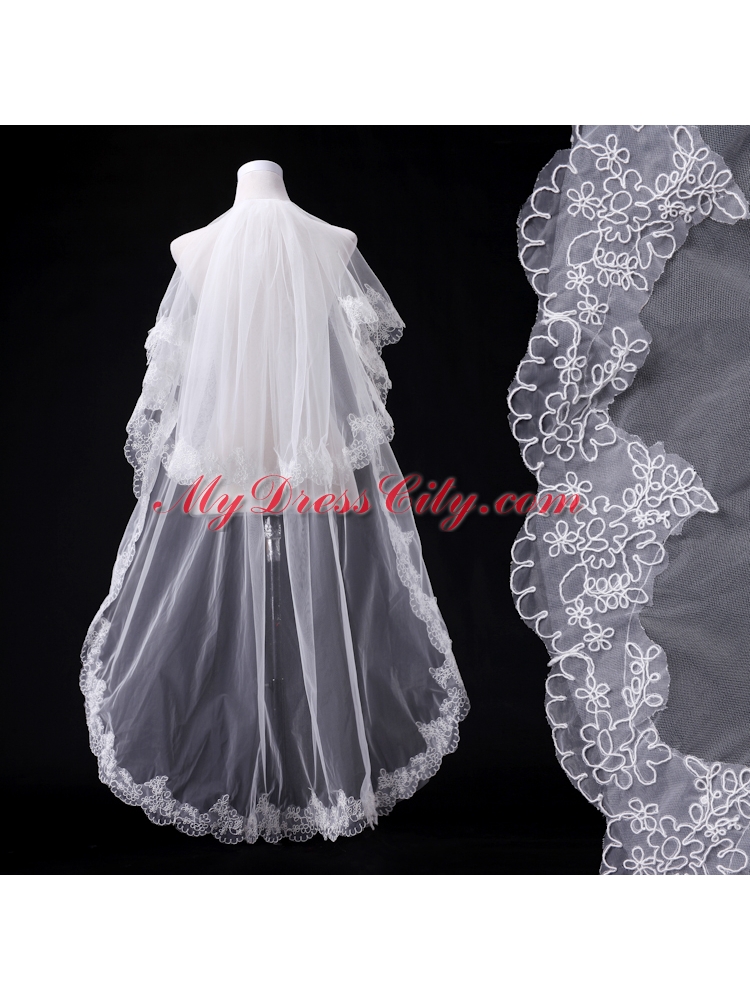 Elegant One-Tier Lace Edge Elbow Veils for Wedding Party