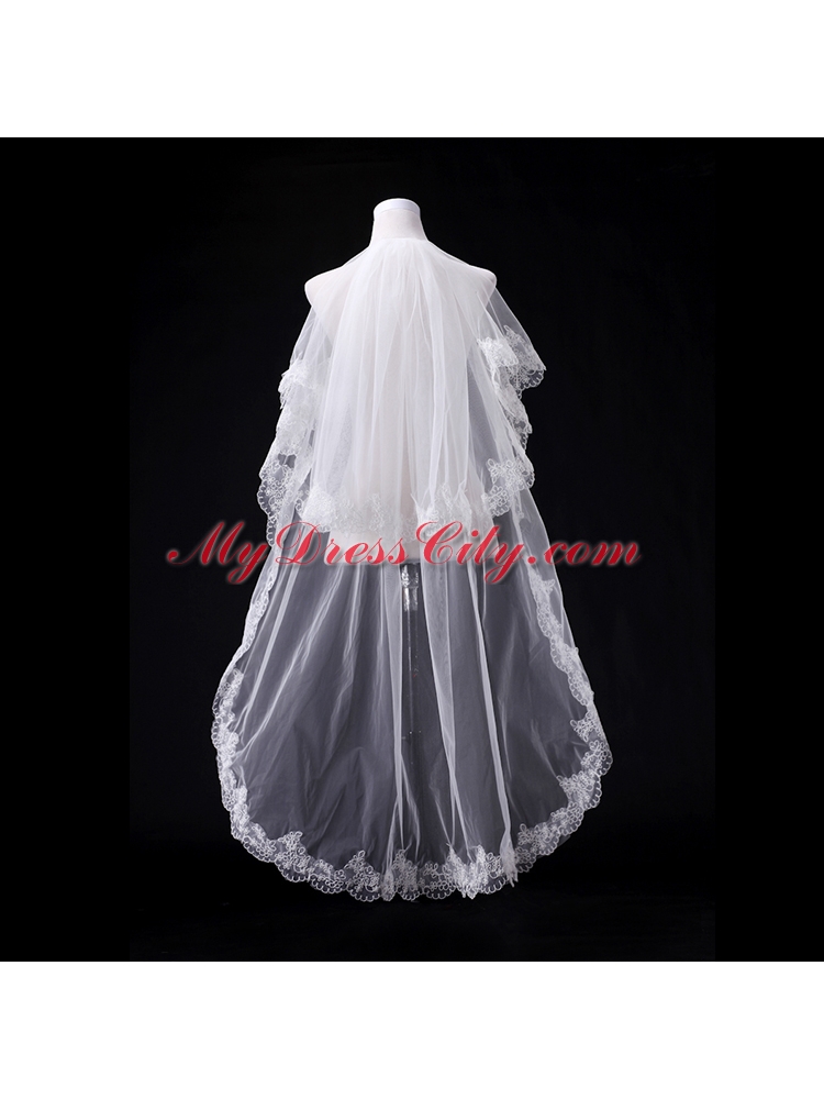 Elegant One-Tier Lace Edge Elbow Veils for Wedding Party