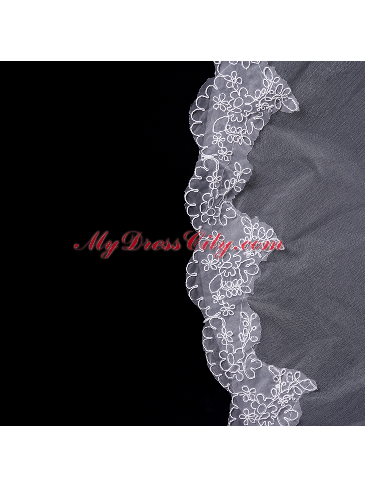 Elegant One-Tier Lace Edge Elbow Veils for Wedding Party