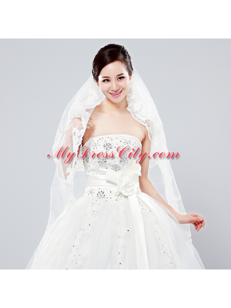 Elegant One-Tier Oval Elbow Veils with Lace Edge