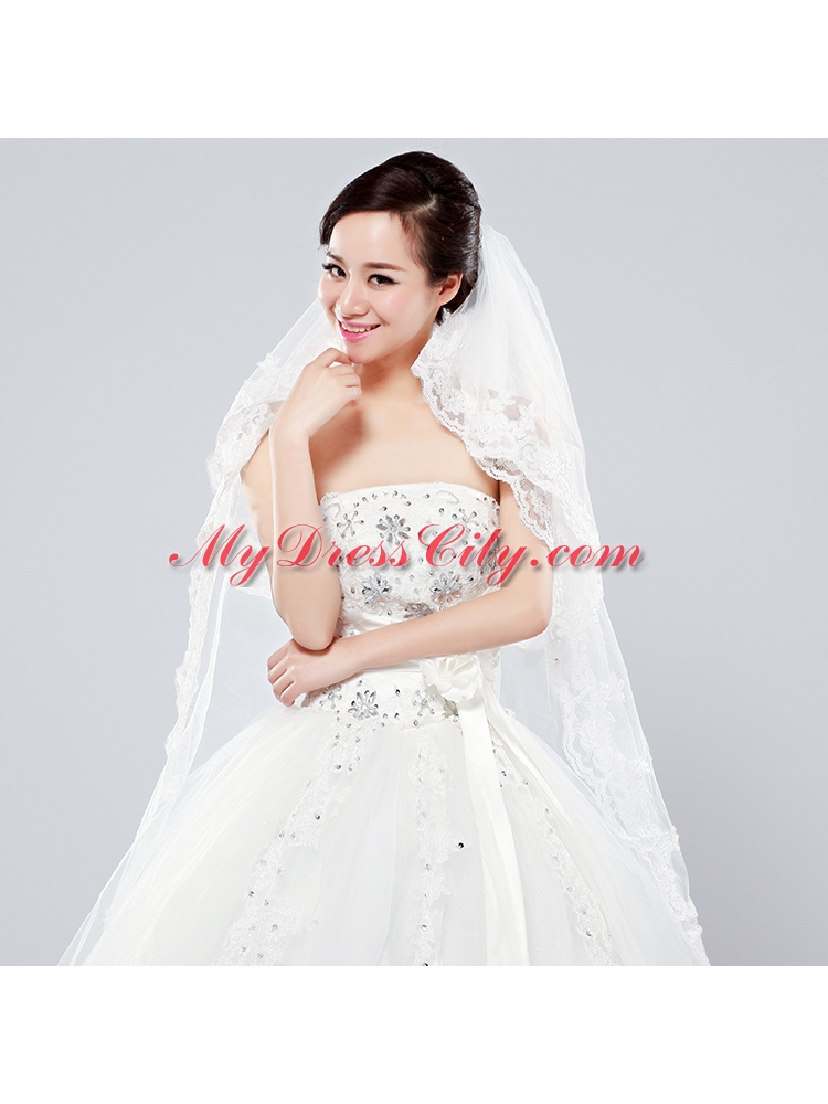 Elegant One-Tier Oval Elbow Veils with Lace Edge