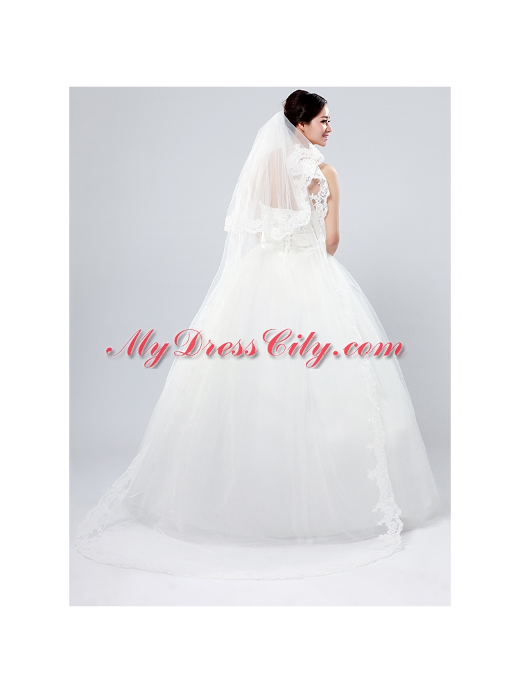 Elegant One-Tier Oval Elbow Veils with Lace Edge