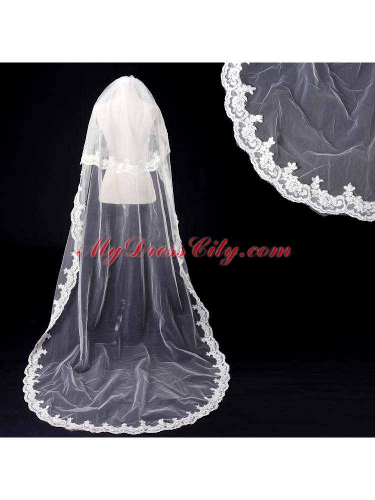 Elegant One-Tier Oval Elbow Veils with Lace Edge