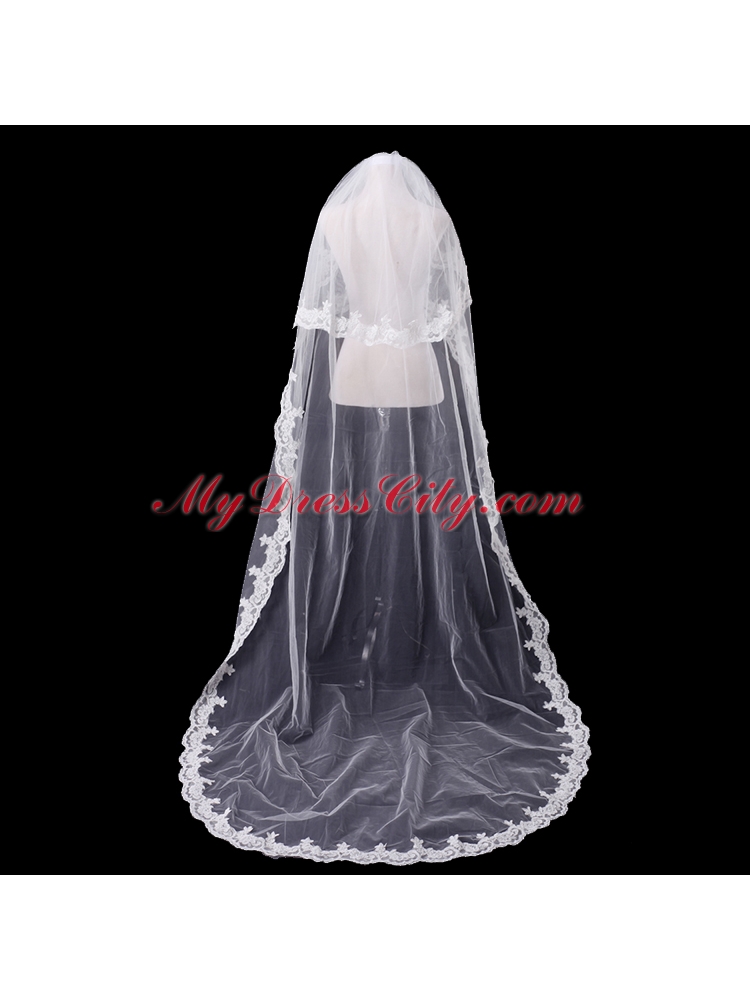 Elegant One-Tier Oval Elbow Veils with Lace Edge