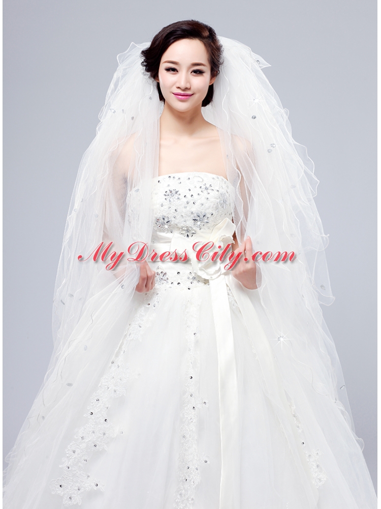 Elegant White Angle Cut Multi-Tier Finished Edge Bridal Veils