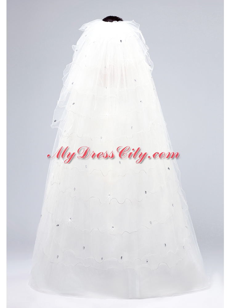 Elegant White Angle Cut Multi-Tier Finished Edge Bridal Veils