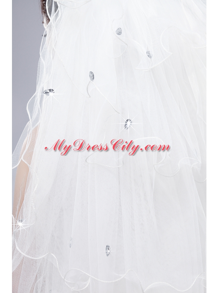 Elegant White Angle Cut Multi-Tier Finished Edge Bridal Veils